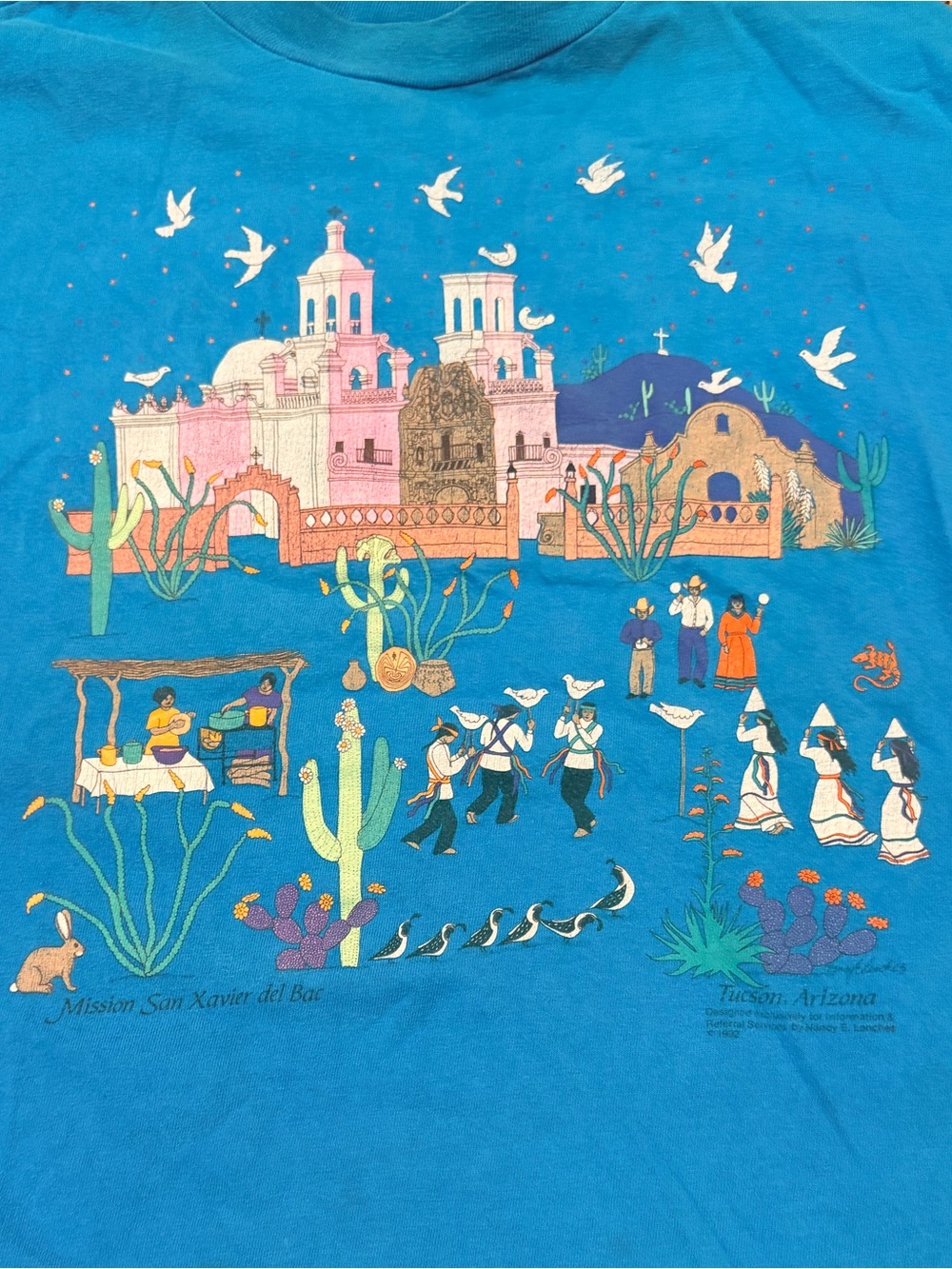 Vintage Tucson Arizona Mission San Xavier Del Bac Single Stitch Shirt 90s - Picture 2 of 10